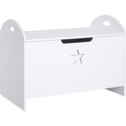 Homcom Cassapanca Contenitore in Legno con Coperchio per Bambini, Cerniera di Sicurezza e Maniglie Intagliate, 62x40x46.5cm, Bianco Aosom Italy