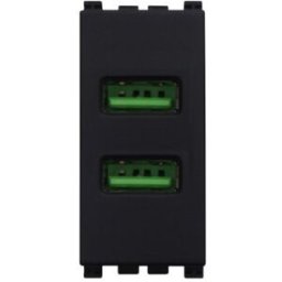 Ettroit Presa Usb Caricatore Usb 5v 2,1a 2 Porte Usb-A Colore Nero Compatibile Con Vimar Arke