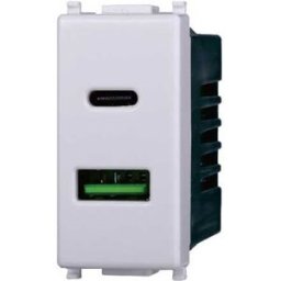 Ettroit Presa Caricatore Doppia Usb 2in1 Type-A + Type-C Compatibile Vimar Plana 5vdc 3.1a Colore Bianco Ev3002