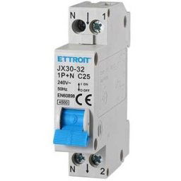 Ettroit Interruttore Magnetotermico 1p+n 25a 220v 1 Modulo Din Jx152540