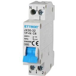 Ettroit Interruttore Magnetotermico 1p+n 6a 4.5ka 220v 1 Modulo Din Jx150640