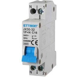 Ettroit Interruttore Magnetotermico 1p+n 16a 4.5ka 220v 1 Modulo Din Jx151640