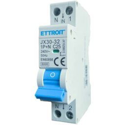 Ettroit Interruttore Magnetotermico 1p+n 25a 220v 6ka Jx152560