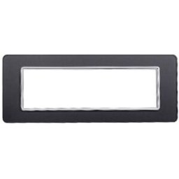Ettroit Placca Compatibile Vimar Plana 7 Moduli Vetro Colore Acciaio Scuro Ev84610