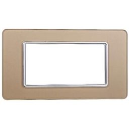 Ettroit Placca Compatibile Vimar Plana 4 Moduli Vetro Colore Oro Ev84411