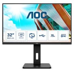 Monitor,AOC,31,5,16:9,VA,3840x2160,350cd,3000:1,50m:1,4x USB 3.2 ,.0x D-SUB,.0x DVI,2 X 2.0x HDMI,1 x 1.2Displayport,SPEAKERS Si, Si Si,,Pivot no,Curved no,Regolabile in altezza 150mm,Black,BEZEL 3-sided frameless