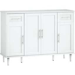 Homcom Credenza Buffet Elegante con 2 Cassetti e 3 Armadietti con Ripiani Regolabili, in Legno, 120x38x86 cm, Bianco Aosom Italy