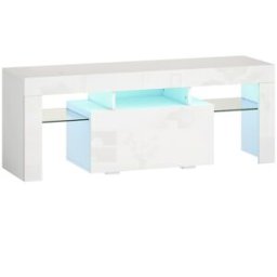 Homcom Mobile TV, con illuminazione LED e ripiani in vetro temperato, 120x34x45cm, Bianco Aosom Italy