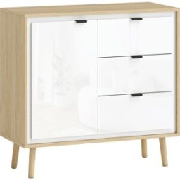 Homcom Credenza Moderna con 3 Cassetti e Armadietto, Ripiano Interno Regolabile e Ante Lucide, Bianco e Rovere Aosom Italy