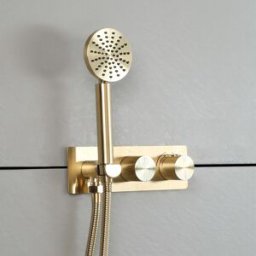 HudsonReed Miscelatore Termostatico da Incasso con Doppio Deviatore e Doccetta - Oro Satinato - Lune