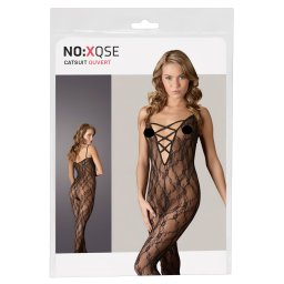 NO:XQSE - tuta sexy in pizzo - trasparente - pizzo nero - L/XL