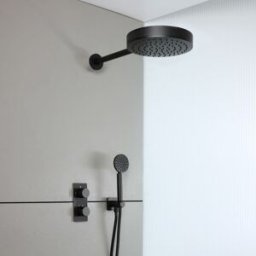 HudsonReed Sistema Doccia con Miscelatore Termostatico con Deviatore, Soffione e Doccetta (2 Vie) - Nero - Lune
