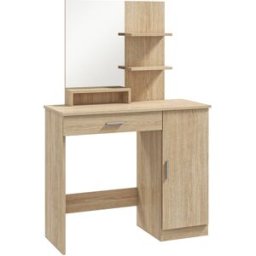Homcom Toeletta da Camera con Armadietto, Cassetto, Specchio per Trucco e Ripiani Aperti, 90x38x138 cm, Acero Aosom Italy