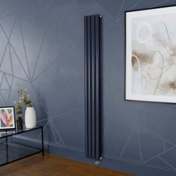HudsonReed Radiatore Elettrico di Design Verticale Blu (Regal Blu) - Pannello Doppio - 1780mm x 236mm - con Elemento Termostatico Blutooth & Copri Cavo - Revive