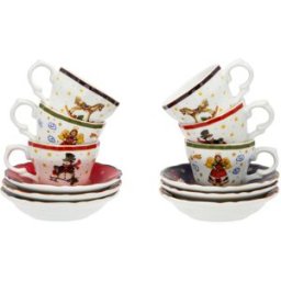 altri brand Set 6 tazzine caffè decori Natale porcellana con piattino