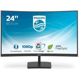 Philips 241e1sc 24`` Monitor Curvo Amd Freesync 75 Hz Led Va Fhd, 4ms, 3 Side Frameless, Low Blue Mode, Flicker Free, Hdmi, Vga, Vesa, Nero
