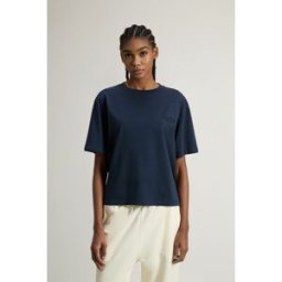 Woolrich donna T-shirt in puro cotone Pima con logo Blu Taglia S