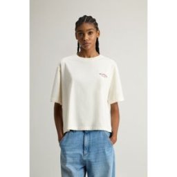 Woolrich donna T-shirt in puro cotone Pima con logo Bianco Taglia XL