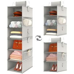 mDesign - Mueble organizador, armario, unidad de 5 cajones de tela para  almacenamiento, Tela, Gris, paquete de de 1