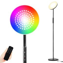 Lámpara de pie para sala de estar compatible con Alexa y Google, pantalla  de lámpara de lino blanco, LED, brillante, alto, lámpara de pie inteligente