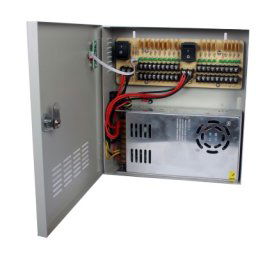 Fuente de poder SAXXON regulada En gabinete, 12v a 30 A, distribuidor para 18 Cámaras