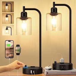 Lámpara de mesita de noche, modernas lámparas de noche con puertos USB  dobles y tomacorriente, lámpara de mesa totalmente regulable con 3 colores  de