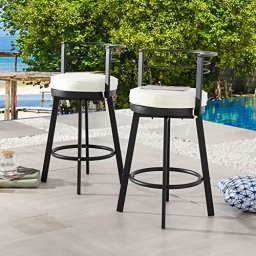 Taburetes de bar - Juego de 2, sillas altas de madera maciza con altura de  barra - rotación de 360°, taburete de cocina con cojín de lino y reposapiés