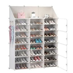 Organizador de zapatos, 32 pares de almacenamiento de zapatos con puerta,  estantes de plástico expandibles para zapatos, armario, entrada, pasillo