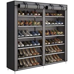 Simple Houseware Organizador de almacenamiento para zapatos de 6 niveles  con bolsa lateral para colgar, color gris