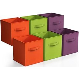  Sturdis Organizador de almacenamiento de juguetes para niños  con 4 estantes, 2 azules, 2 verdes, 2 amarillos, 2 cubos de plástico rojos,  perfecto para mantener los juguetes y libros ordenados : Bebés