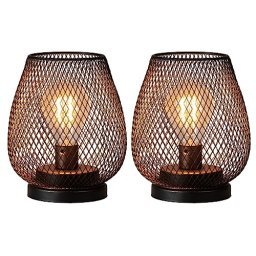 JHY DESIGN Lámpara decorativa de jaula de metal de 8.7 pulgadas de alto,  funciona con pilas, luz blanca cálida inalámbrica con bombilla LED estilo