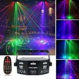 Luces de fiesta para DJ, luces de discoteca rave + proyector de discoteca  LED 2 en 1 con control remoto, luz estroboscópica activada por sonido RGB