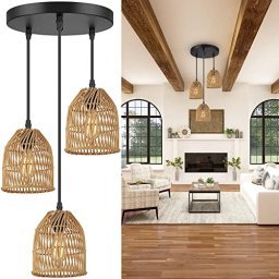 Moderna lámpara colgante blanca con cable de interruptor de  encendido/apagado, diseño de metal de madera, pequeña lámpara colgante de  techo con