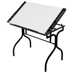 Studio Designs - Mesa de dibujo de madera con repisa para lápices, 42  pulgadas de ancho x 30 pulgadas de profundidad, color blanco lavado,  escritorio