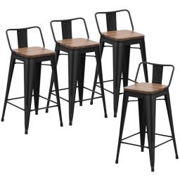 Taburetes de bar tapizados de cuero PU, taburete alto con marco de metal  negro, sala de estar, cocina, mostrador, sillas de comedor