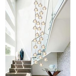 Candelabros de entrada de techo alto, moderno candelabro de cristal con  iluminación de gotas de lluvia, escalera, lámpara grande de techo alto para