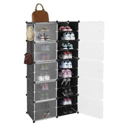Zapatero negro de gran capacidad de 2 puertas, soporte de almacenamiento  para zapatos, organizador portátil para zapatos, ahorro de espacio,  duradero