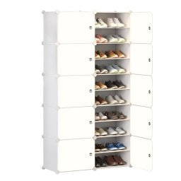 SONGMICS Zapatero, organizador de zapatos de 10 cubos con puertas, 40 pares  de gabinete de almacenamiento de zapatos de plástico, para dormitorio