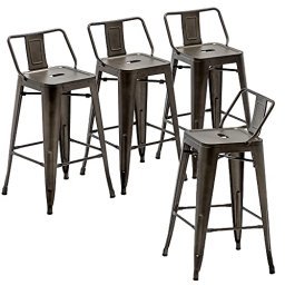 Taburetes de bar - Taburete alto con respaldo - Restaurante para el hogar,  exterior, interior, mostrador de acero inoxidable, silla de bar, comedor