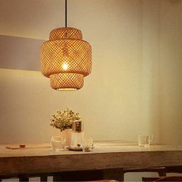 Apliques de pared únicos de bambú, lámpara de pared con cable de enchufe  para dormitorio y sala de estar, lámpara de pared de ratán tejida a mano