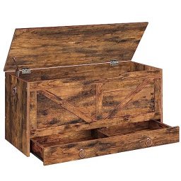 Baúl de almacenamiento, banco de almacenamiento de madera, banco de zapatos  de entrada con 2 bisagras de seguridad, baúl de almacenamiento retro para