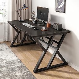 Escritorio para computadora en forma de L, tablero de mesa de madera de  pino de 2.0 in de grosor, escritorio de oficina en casa con patas de metal