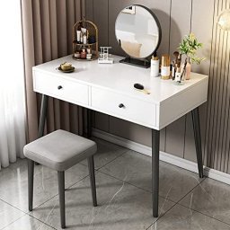 Moderna mesa de tocador minimalista con espejo, muebles de dormitorio,  cosméticos, tocador, regalo para niñas y mujeres, sin taburete (color  blanco