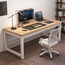Escritorio para computadora en forma de L, tablero de madera de pino de 2.0  in de grosor y pata de mesa de metal, escritorio de computadora de esquina