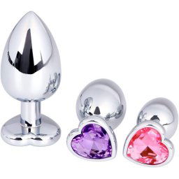 3 Plug Anal Acero Inoxidable Forma Corazón Coqueteo Dilatador Anal de Metal Chico Mediano Grande
