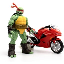 Figura Colección TMNT BST AXN + Vehicle Raphael con Motocicleta Roja Original Regalo
