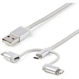 Cable USB StarTech.com LTCUB6GR - USB-A a Lightning/USB-C/MicroUSB - 1.8M - Blanco