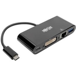 Adaptador Multipuerto Tripp Lite - USB-C / DVI / USB-A / Gigabit - Negro