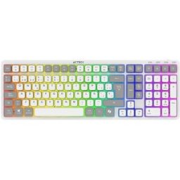 Teclado Gamer Acteck Techno Pro TI790 - Inalámbrico - Bluetooth - Blanco - RGB - Switch Morado