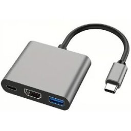 Gigatech Adaptador USB 3 en 1 Tipo C a USB 3.0/HDMI/USB Tipo C - Cuerpo de Aluminio - Color Gris - USBC-300
